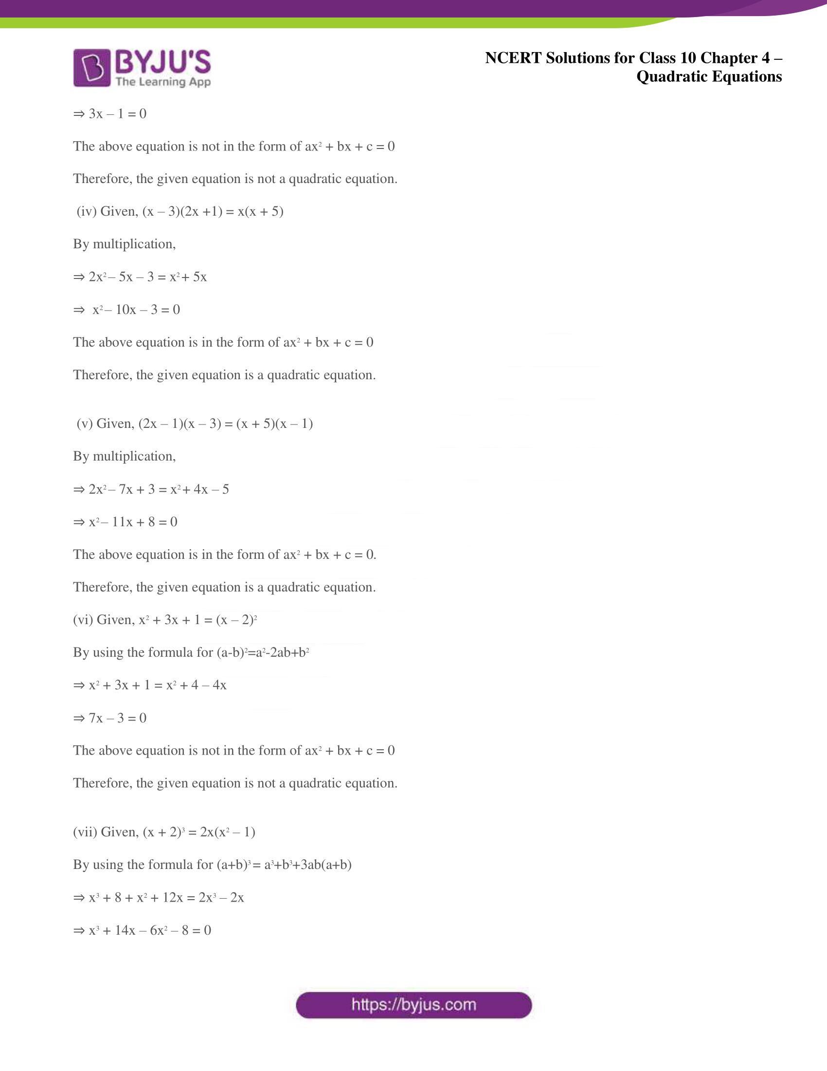 NCERT Solutions for Class 10 Maths Chapter 4 Quadratic Equations NCERT Solutions for Class 10 Maths Chapter 4 Quadratic Equations