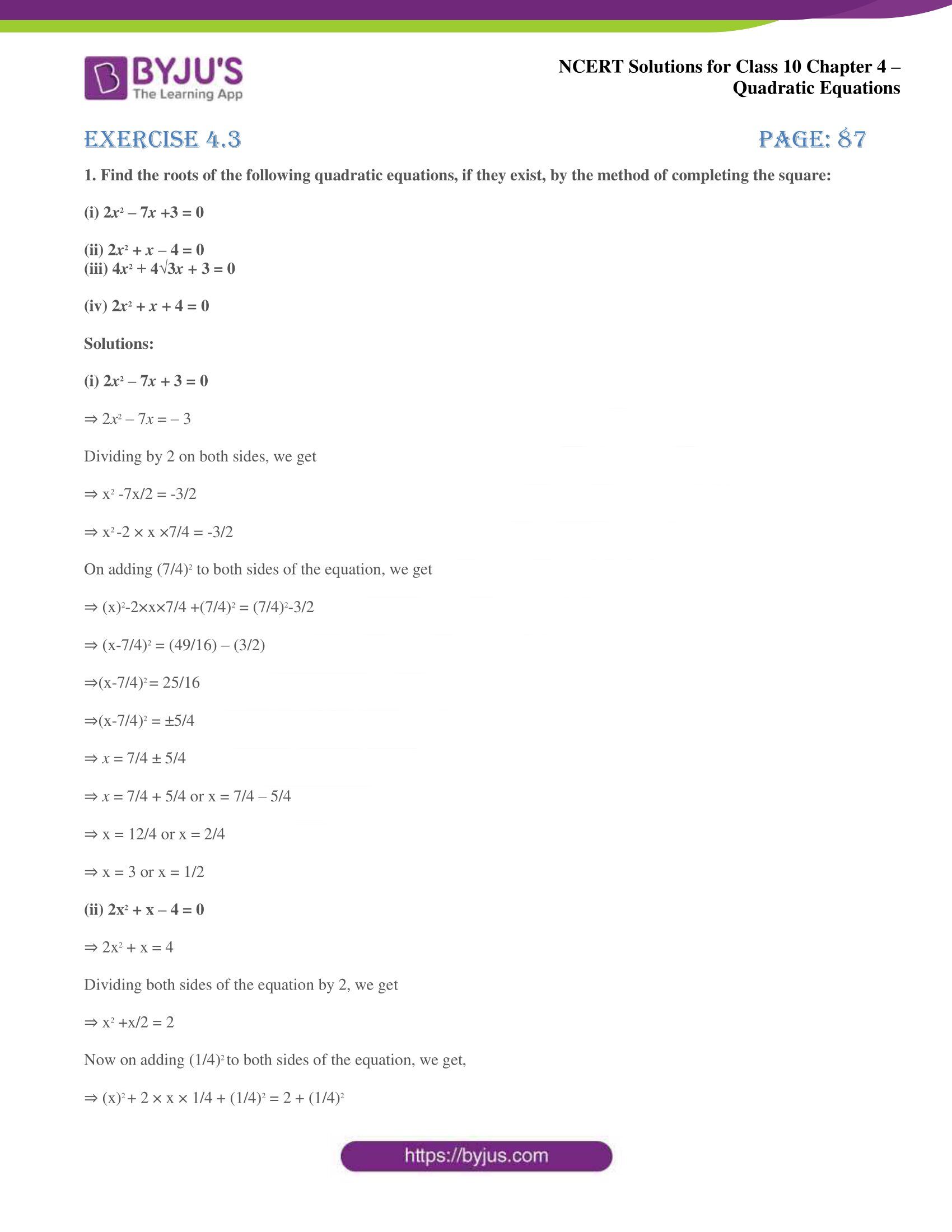 NCERT Solutions for Class 10 Maths Chapter 4 Quadratic Equations NCERT Solutions for Class 10 Maths Chapter 4 Quadratic Equations