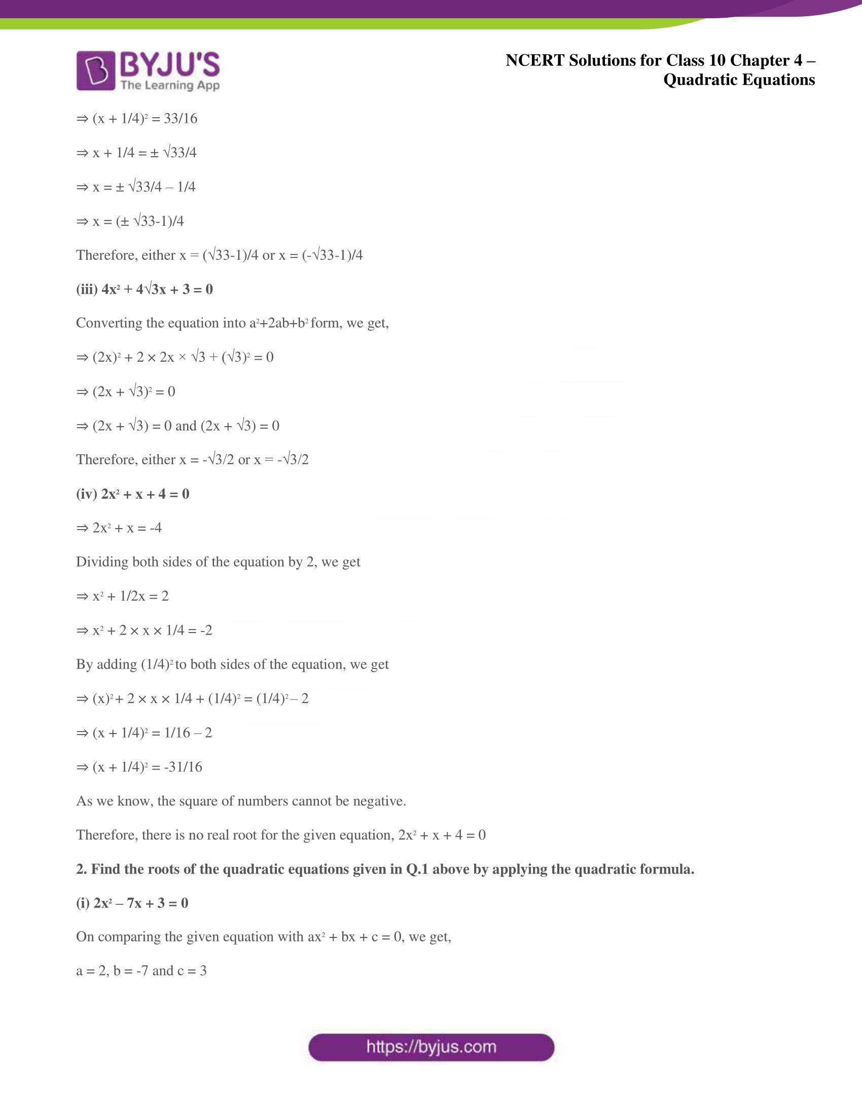 NCERT Solutions for Class 10 Maths Chapter 4 Quadratic Equations NCERT Solutions for Class 10 Maths Chapter 4 Quadratic Equations