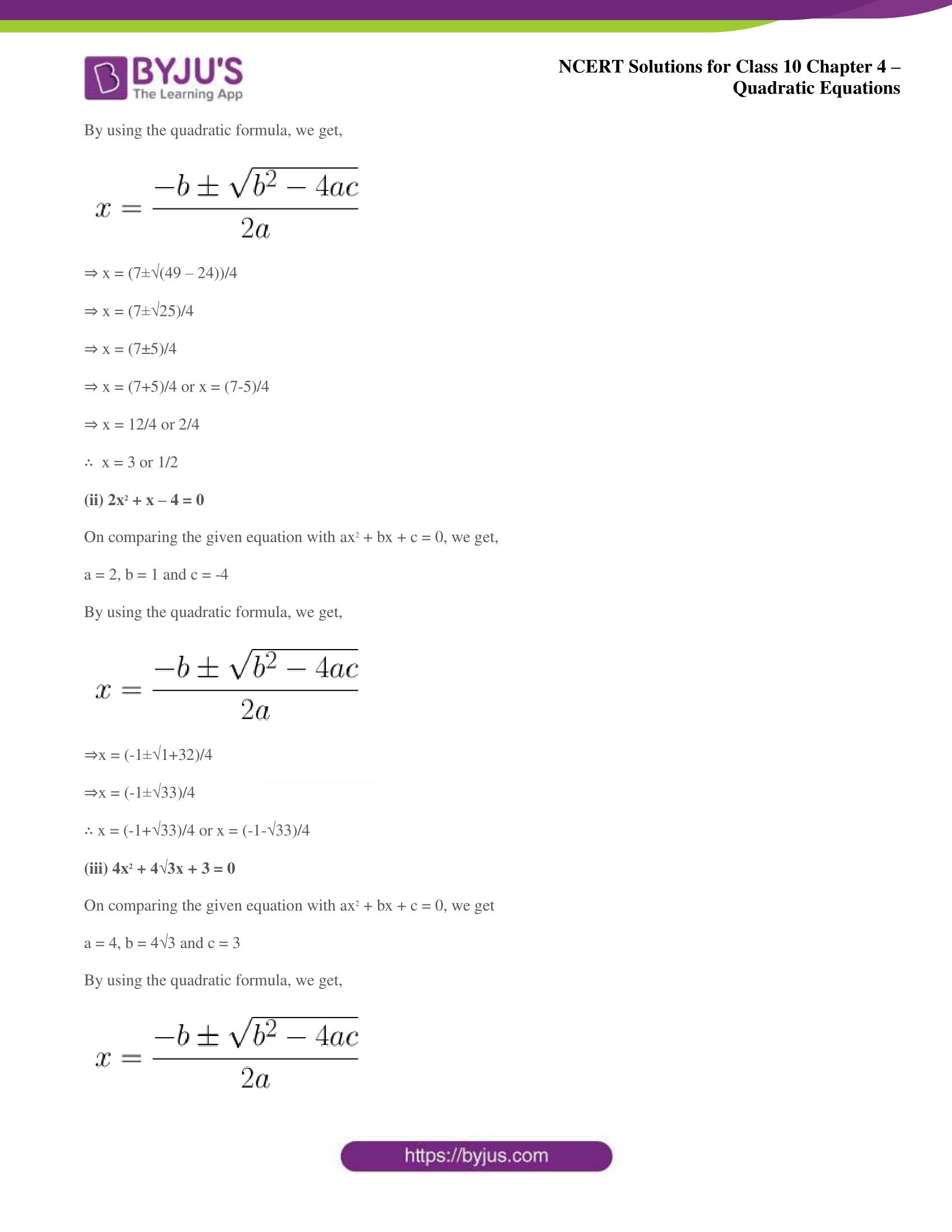 NCERT Solutions for Class 10 Maths Chapter 4 Quadratic Equations NCERT Solutions for Class 10 Maths Chapter 4 Quadratic Equations
