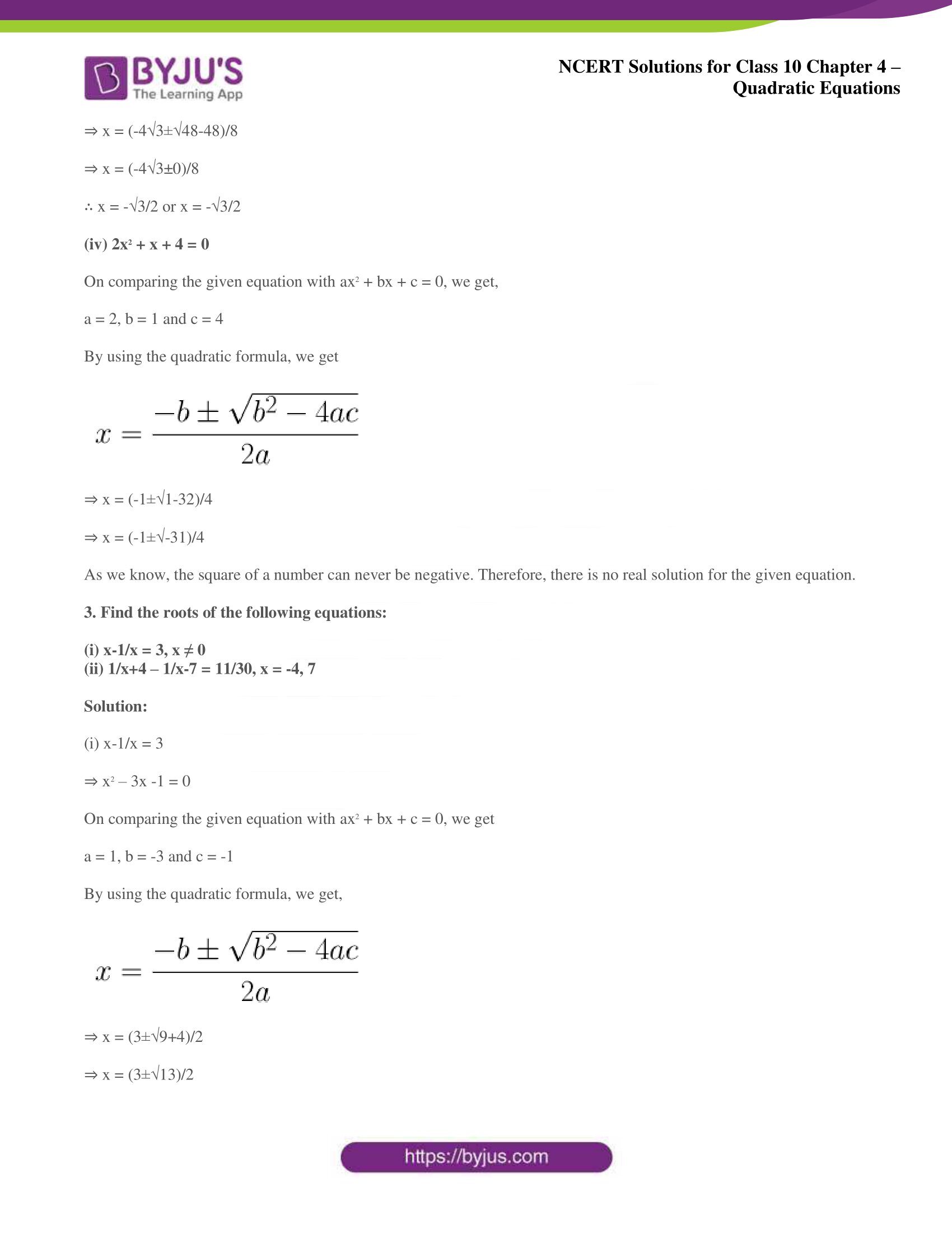 NCERT Solutions for Class 10 Maths Chapter 4 Quadratic Equations NCERT Solutions for Class 10 Maths Chapter 4 Quadratic Equations