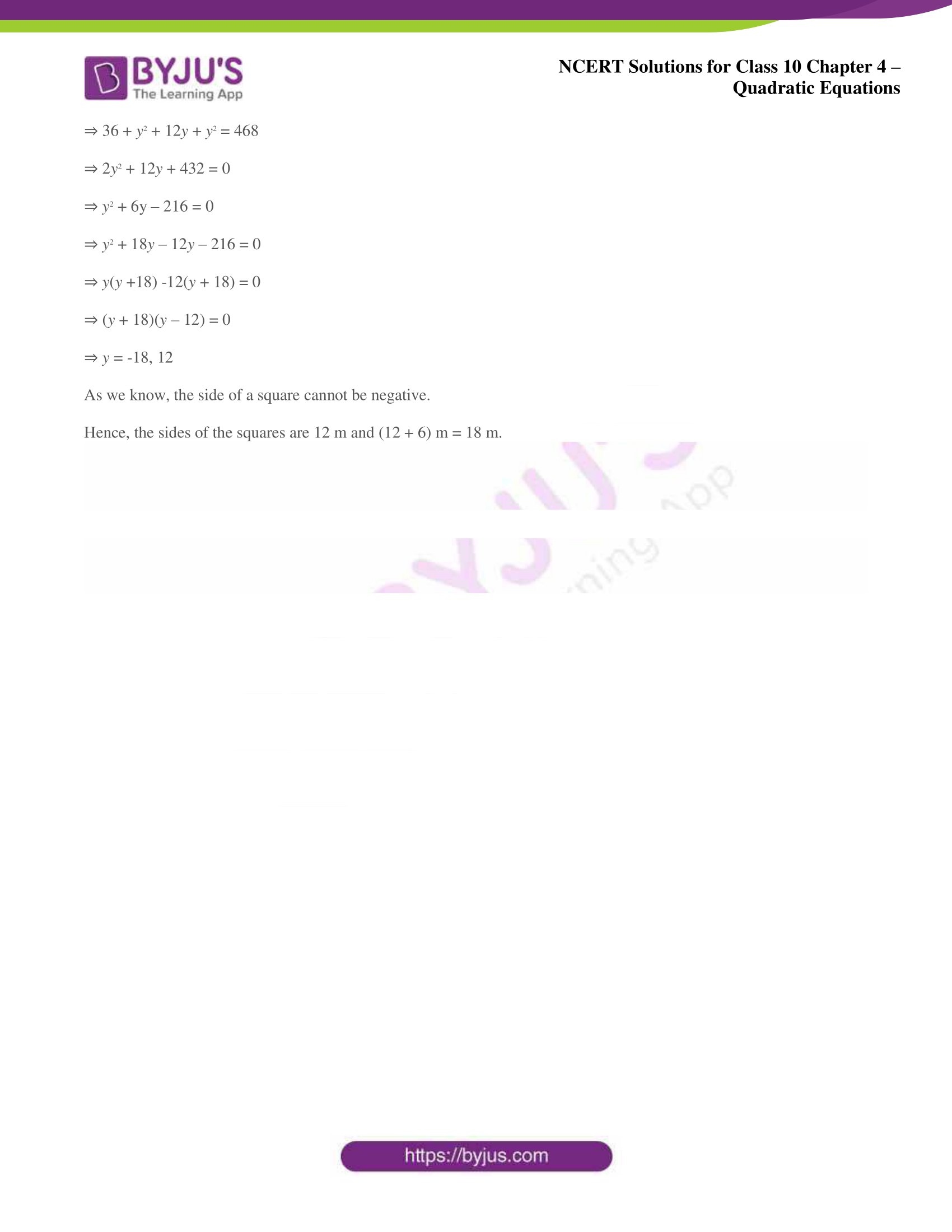 NCERT Solutions for Class 10 Maths Chapter 4 Quadratic Equations NCERT Solutions for Class 10 Maths Chapter 4 Quadratic Equations