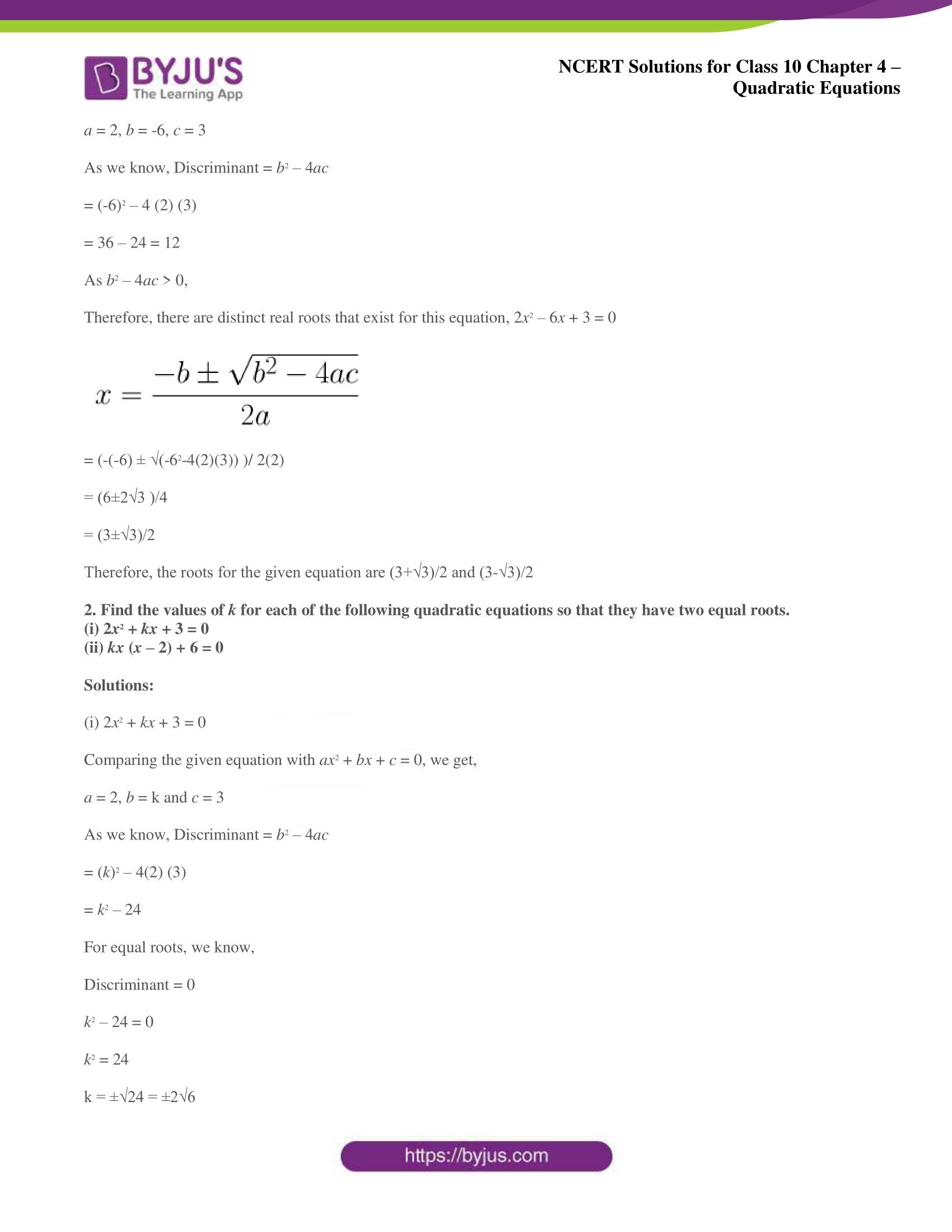 NCERT Solutions for Class 10 Maths Chapter 4 Quadratic Equations NCERT Solutions for Class 10 Maths Chapter 4 Quadratic Equations
