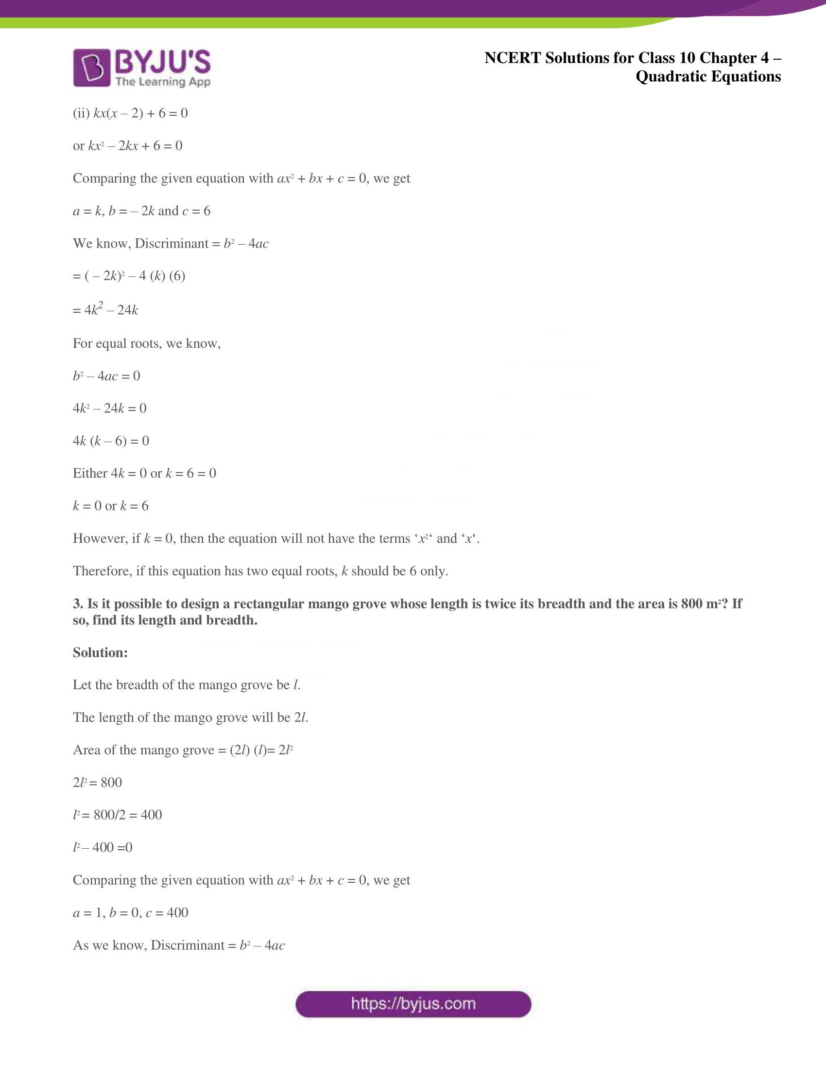 NCERT Solutions for Class 10 Maths Chapter 4 Quadratic Equations NCERT Solutions for Class 10 Maths Chapter 4 Quadratic Equations