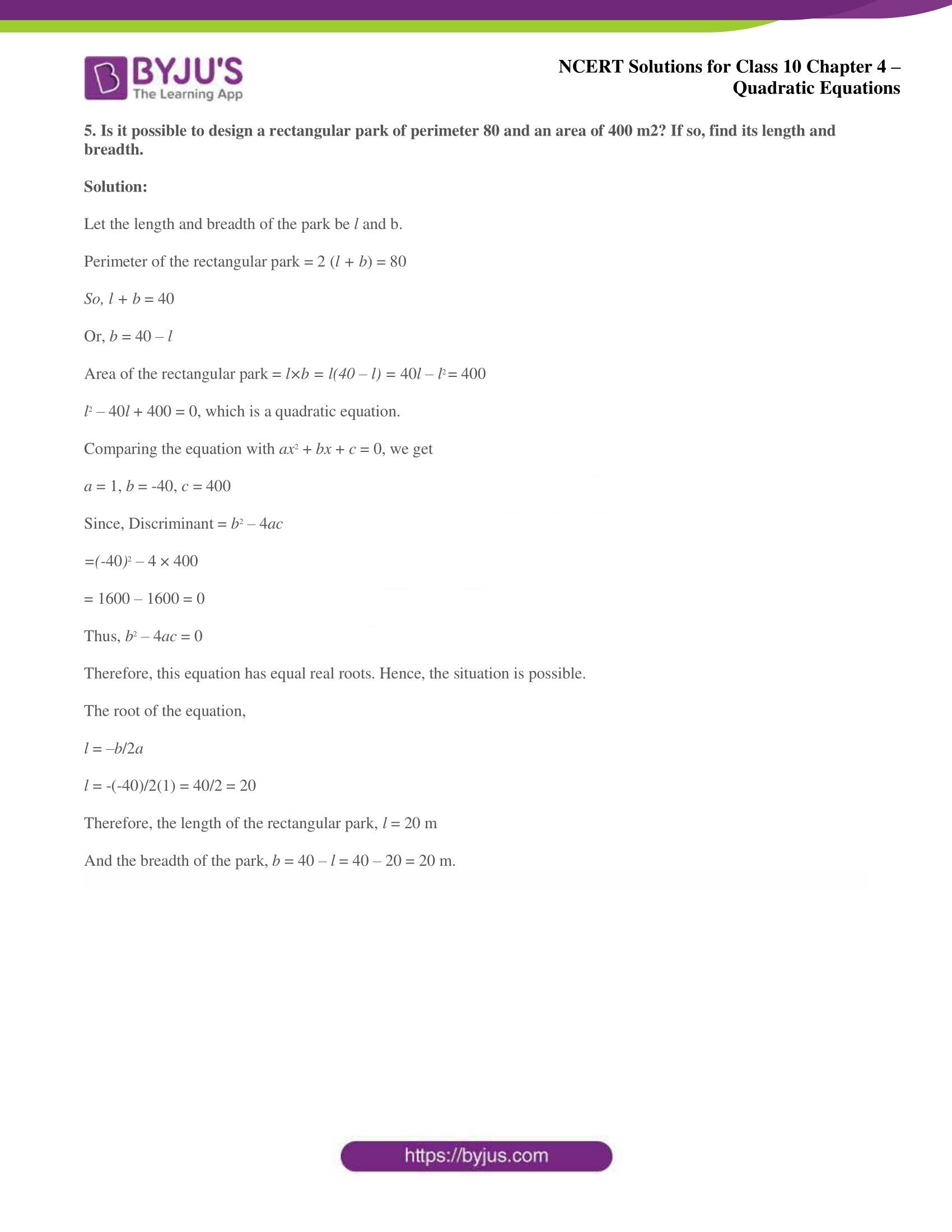 NCERT Solutions for Class 10 Maths Chapter 4 Quadratic Equations NCERT Solutions for Class 10 Maths Chapter 4 Quadratic Equations