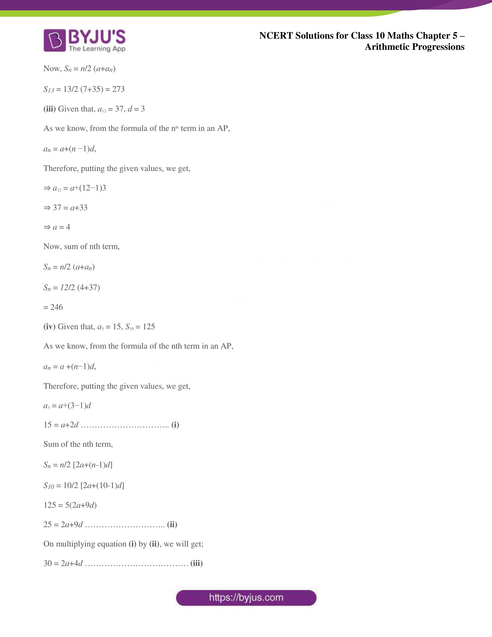 NCERT solutions for Class 10 Maths chapter 5 Arithmetic Progression