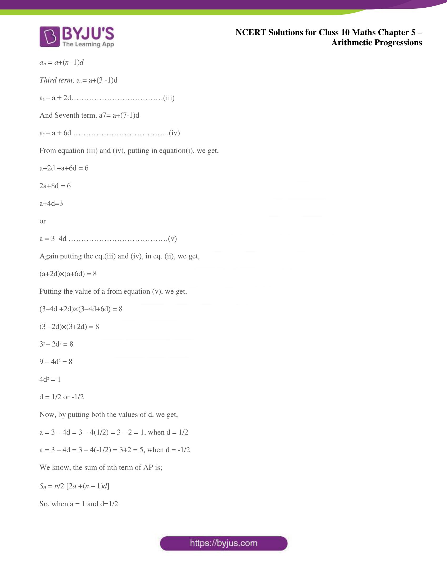 NCERT solutions for Class 10 Maths chapter 5 Arithmetic Progression