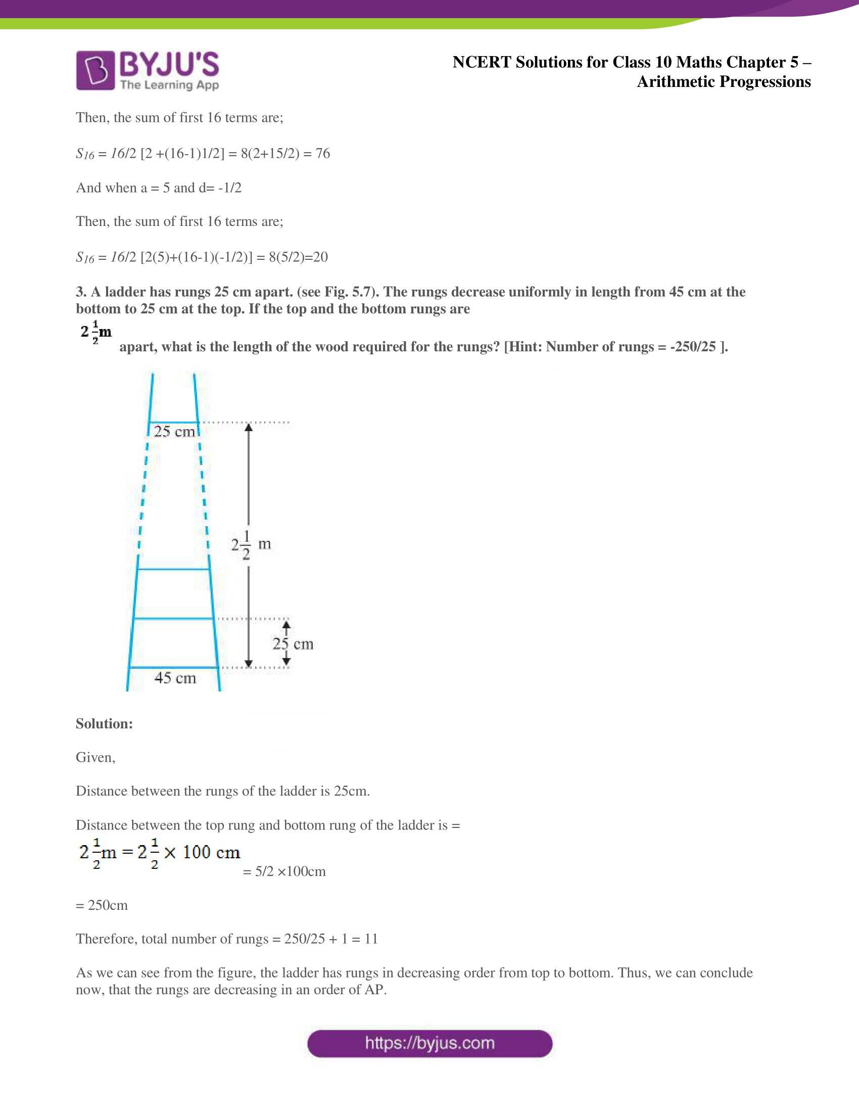 NCERT solutions for Class 10 Maths chapter 5 Arithmetic Progression