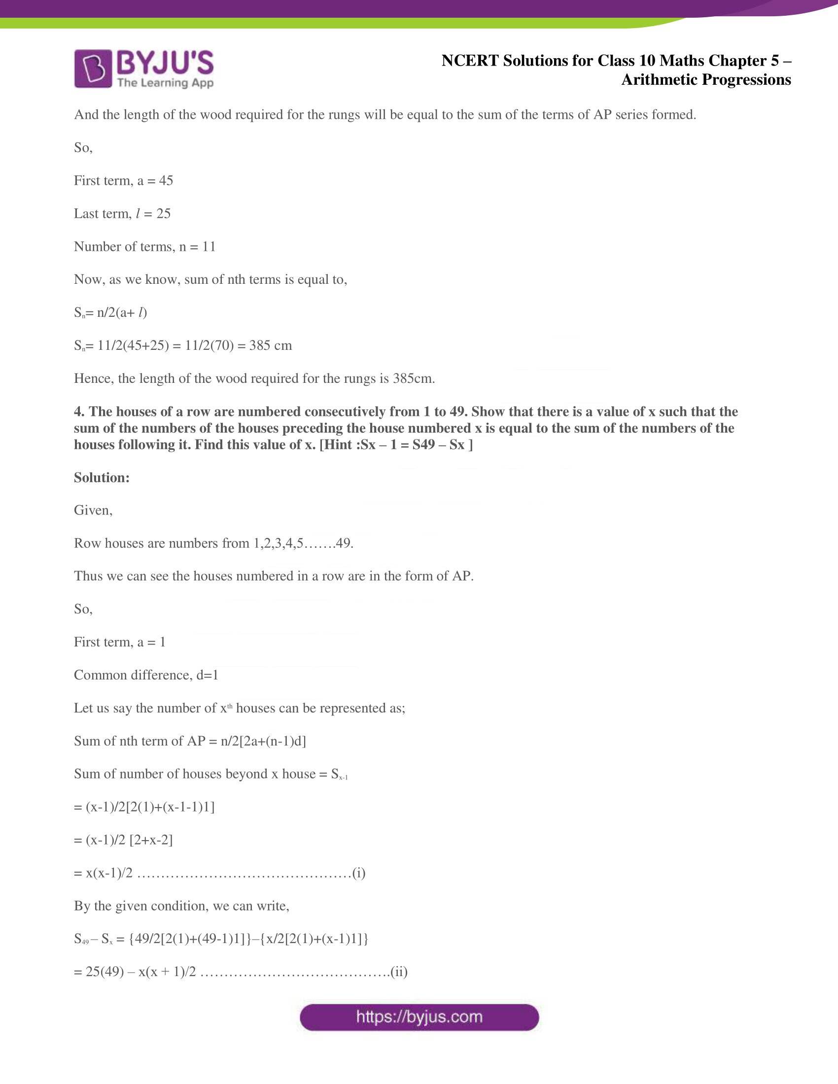 NCERT solutions for Class 10 Maths chapter 5 Arithmetic Progression